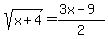 sqrt%28x%2B4%29++=+%283x-9%29%2F2+