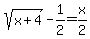 sqrt%28x%2B4%29-1%2F2=x%2F2