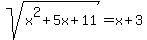 sqrt%28x%5E2%2B5x%2B11%29+=+x%2B3