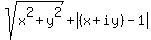 sqrt%28x%5E2%2By%5E2%29%2Babs%28%28x%2Biy%29-1%29