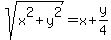 sqrt%28x%5E2%2By%5E2%29=x%2By%2F4