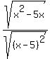 sqrt%28x%5E2-5x%29%2Fsqrt%28%28x-5%29%5E2%29