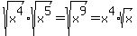 sqrt%28x%5E4%29%2Asqrt%28x%5E5%29=sqrt%28x%5E9%29=x%5E4%2Asqrt%28x%29