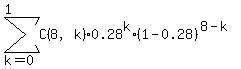 sum%28C%288%2Ck%29%2A0.28%5Ek%2A%281-0.28%29%5E%288-k%29%2Ck=0%2C1%29