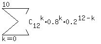 sum%28C%5B12%5D%5Ek%2A0.8%5Ek%2A0.2%5E%2812-k%29%2C+k=0%2C10%29