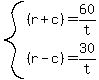 system%28%28r%2Bc%29=60%2Ft%2C%28r-c%29=30%2Ft%29