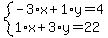 system%28-3%2Ax%2B1%2Ay=4%2C1%2Ax%2B3%2Ay=22%29