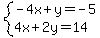 system%28-4x%2By=-5%2C4x%2B2y=14%29