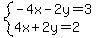 system%28-4x-2y=3%2C4x%2B2y=2%29