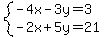 system%28-4x-3y=3%2C-2x%2B5y=21%29