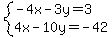 system%28-4x-3y=3%2C4x-10y=-42%29