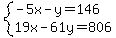 system%28-5x-y=+146%2C+19x+-+61y+++++++=+806%29