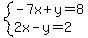 system%28-7x%2By=8%2C2x-y=2%29