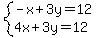 system%28-x%2B3y=12%2C4x%2B3y=12%29