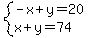 system%28-x%2By=20%2Cx%2By=74%29