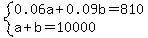 system%280.06a%2B0.09b=810%2Ca%2Bb=10000%29