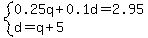 system%280.25q%2B0.1d=2.95%2Cd=q%2B5%29