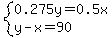 system%280.275y=0.5x%2Cy-x=90%29