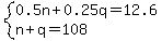 system%280.5n%2B0.25q=12.6%2Cn%2Bq=108%29