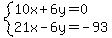 system%2810x%2B6y=0%2C21x-6y=-93%29