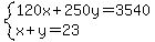 system%28120x%2B250y=3540%2Cx%2By=23%29