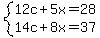 system%2812c%2B5x=28%2C14c%2B8x=37%29