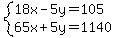 system%2818x-5y=105%2C65x%2B5y=1140%29