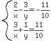 system%282%2Fx-3%2Fy=+-11%2F10%2C%0D%0A3%2Fx%2B1%2Fy=+11%2F10%29