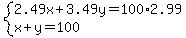 system%282.49x%2B3.49y=100%2A2.99%2Cx%2By=100%29
