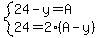 system%2824-y=A%2C24=2%28A-y%29%29