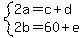 system%282a=c%2Bd%2C2b=60%2Be%29