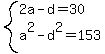 system%282a-d=30%2Ca%5E2-d%5E2=153%29