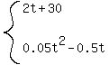 system%282t%2B30%2C%22++%22%2C0.05t%5E2-0.5t%29
