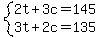system%282t%2B3c=145%2C3t%2B2c=135%29