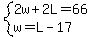 system%282w%2B2L=66%2Cw=L-17%29