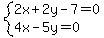 system%282x%2B2y-7=0%2C4x-5y=0%29