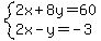 system%282x%2B8y=60%2C2x-y=-3%29