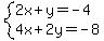 system%282x%2By=-4%2C4x%2B2y=-8%29