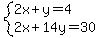 system%282x%2By=4%2C2x%2B14y=30%29