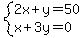 system%282x%2By=50%2Cx%2B3y=0%29