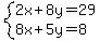 system%282x+%2B+8y+=+29%2C8x+%2B+5y+=+8%29