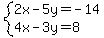 system%282x-5y=-14%2C4x-3y=8%29