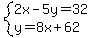 system%282x-5y=32%2Cy=8x%2B62%29