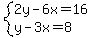 system%282y-6x=16%2Cy-3x=8%29