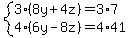 system%283%288y%2B4z%29=3%2A7%2C4%286y-8z%29=4%2A41%29