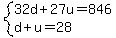 system%2832d%2B27u=846%2Cd%2Bu=28%29