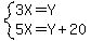 system%283X=Y%2C5X=Y%2B20%29