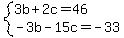 system%283b%2B2c=46%2C-3b-15c=-33%29