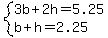 system%283b%2B2h=5.25%2Cb%2Bh=2.25%29