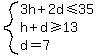 system%283h%2B2d%3C=35%2Ch%2Bd%3E=13%2Cd=7%29